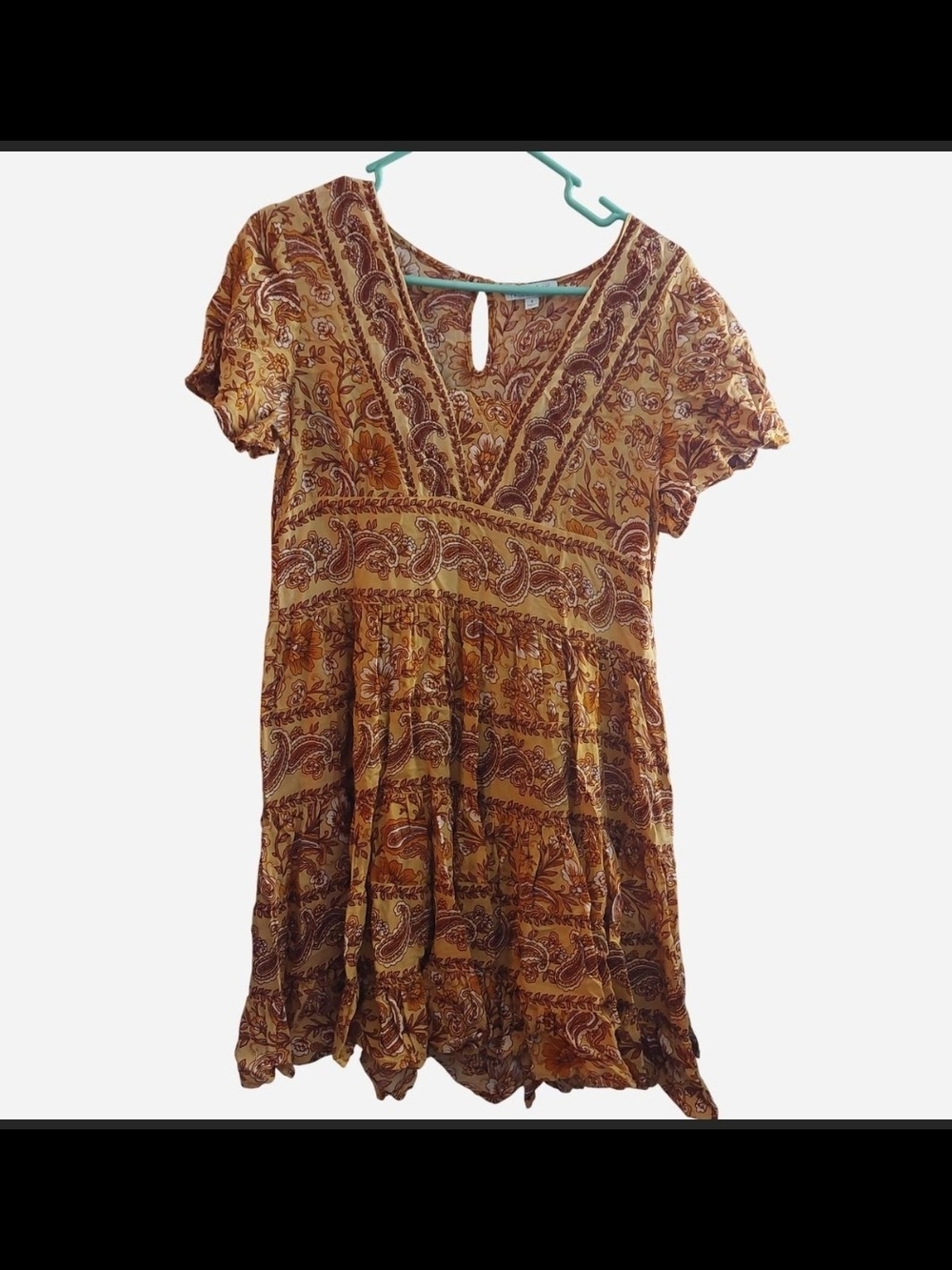 Patrons of Peace Mustard and Brown Paisley V-Neck Tunic